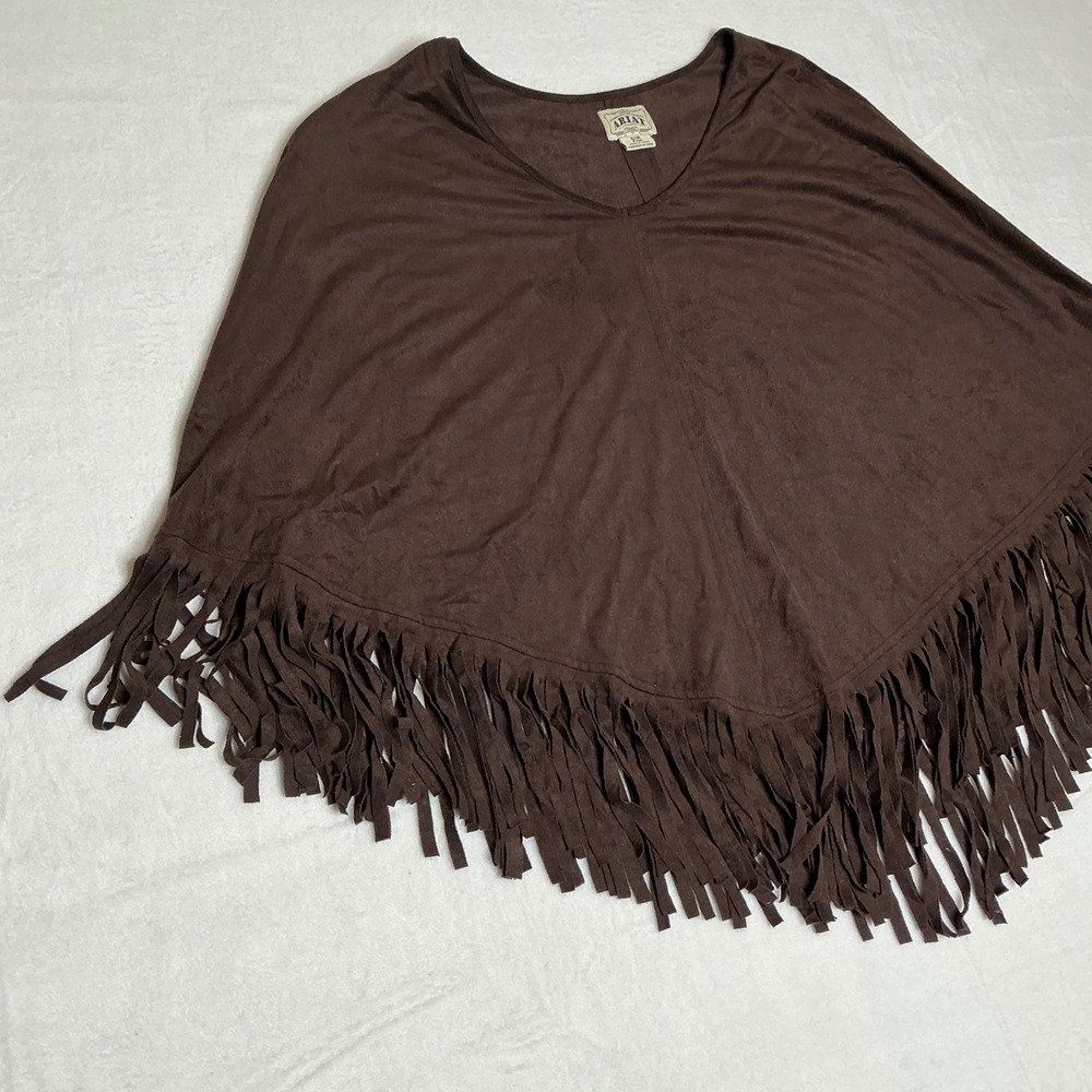 ARIAT Brown Suede Faux Suede Fringe Poncho V Neck‎ Women's Size S M